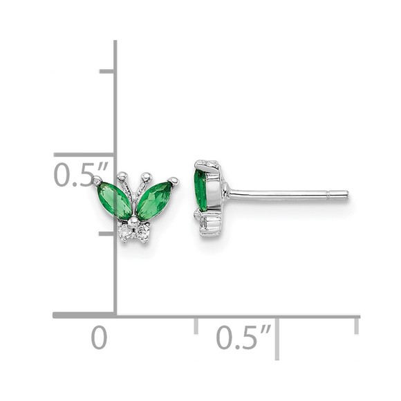 925 Sterling Silver Rhodium-plated Green & White CZ Butterfly Post Earrings - Picture 4 of 4